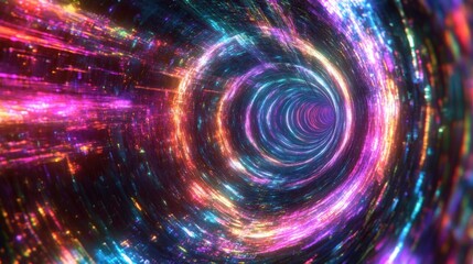 Leinwandbilder - A dynamic and colorful 3D illustration showcasing an abstract flight in a retro neon hyper warp space tunnel.