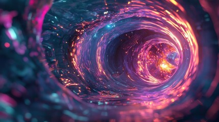 Leinwandbilder - A dynamic and colorful 3D illustration showcasing an abstract flight in a retro neon hyper warp space tunnel.