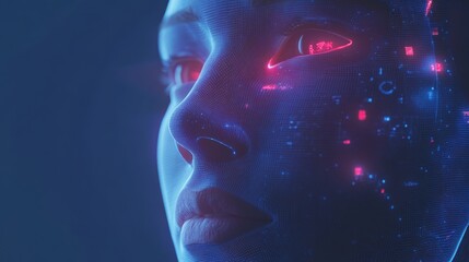 Poster - A futuristic AI-powered facial recognition system scanning faces with precision, analyzing biometric data to verify identities and ensure secure, efficient access in real-time