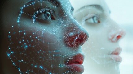 Poster - A futuristic facial recognition system powered by AI, identifying individuals in seconds through deep learning algorithms,