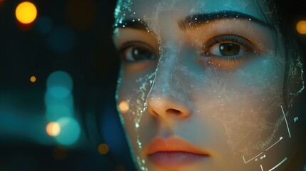 Poster - A futuristic facial recognition system powered by AI, identifying individuals in seconds through deep learning algorithms,