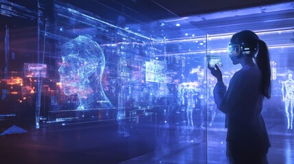 Aufkleber - A futuristic internet communication concept featuring holograms and neural interfaces that allow people to interact in shared virtual spaces