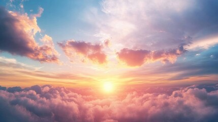 Wall Mural - a lively sunset casts warm hues over the clouds, illuminating the sky with vibrant colors and creati
