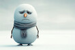 © carolina - melting very sad expression snowman with a sagging scarf and half-closed eyes, standing under a grey, overcast sky banner/design/wallpaper/web