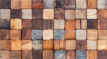 Poster - A close-up view of a wooden block pattern showing different textures and colors, arranged in a grid for visual appeal and design inspiration