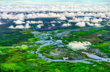 Poster - Breathtaking Aerial View of the Boerasirie River Meandering Through the Amazon Rainforest in Guyana, South America