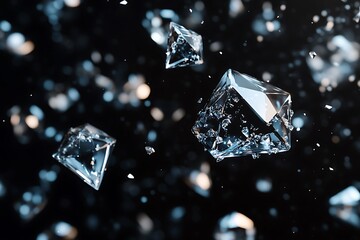 Poster - Shattered pieces of ice frozen in mid-air against a black background.