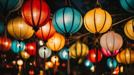 Poster - Colorful Paper Lanterns Illuminate Evening Sky