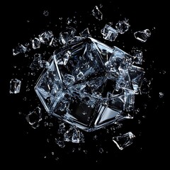 Poster - Exploding ice cube with sharp shards.