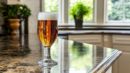 Poster - Refreshing Beer Glass on Kitchen Countertop