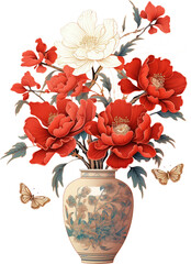 Wall Mural - Red & white peonies in a vase