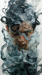 Poster - Abstract Portrait of a Woman in Smoke and Water