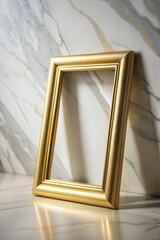 Wall Mural - golden frame still life on marble background with shadow play