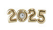 © MI - Golden shiny 2025 with clock is in the shape of balloon isolated white background