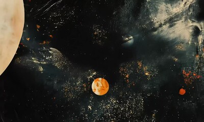 Sticker - Abstract planets and stars in deep space with ai generated.
