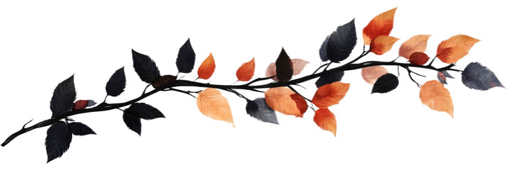 Wall Mural - Branch with autumn leaves in shades of orange, red, and black.