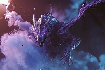 Canvas Print - Dragon filled with purple colored fog 