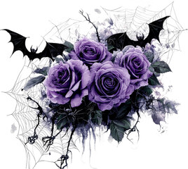 Wall Mural - Purple roses on black