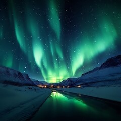 a magnificent sky adorned with the aurora borealis and a blanket of stars captures the green norther