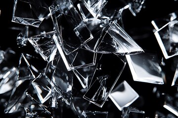 Aufkleber - Abstract background of shattered glass shards against a black backdrop.