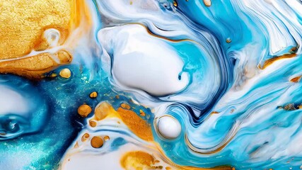 Poster - a close-up of swirling gold and blue liquid, resembling a marble texture, creating an abstract and m