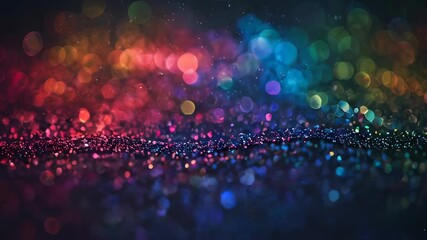 Poster - A vibrant scene of rainbow-colored bokeh and glitter sparkles, creating a magical, festive atmosphere with a spectrum of bright hues.