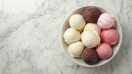 Poster - Classic Indulgence. Assorted Ice Cream Scoops on Marble