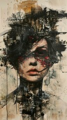  Abstract Portrait of a Woman with Cityscape Background