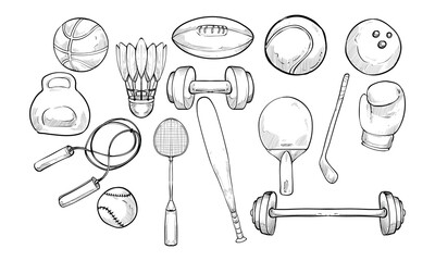 sports equipment handdrawn collection