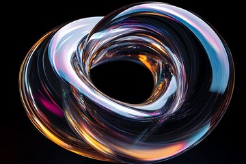 Aufkleber - A  3D iridescent glass ring with rainbow colors against a black background.