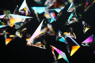 Aufkleber - Abstract background with iridescent triangular shards on a black background.