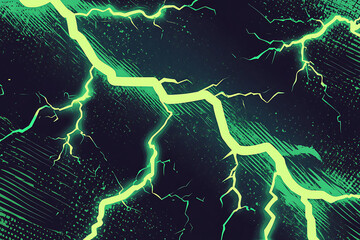 Poster - Abstract illustration of green lightning bolts against a dark background.