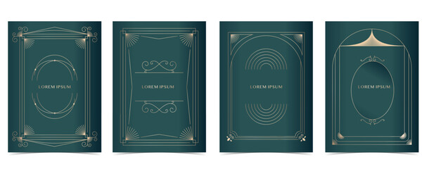 Wall Mural - vintage deco frame on dark green backgronud. abstract decoration template for a4 vertical design