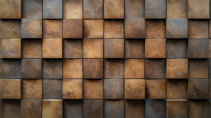 Wall Mural - A wall made of brown bricks with a checkered pattern