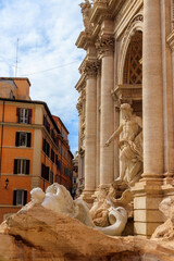 Canvas Print - Trevi fountain in the center in Rome, Italy. Trevi is most famous fountain of Rome