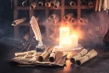 Poster - Ancient library full of valuable old manuscripts
