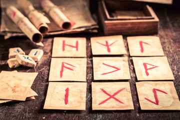 Poster - Weird diviner from futhark rune cards and antique scrolls