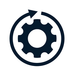 Poster - Gear, arrow in a circle. Concept work process. Vector linear icon isolated on white background.