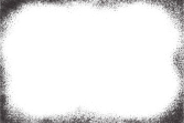 Poster - Halftone pattern dotted background. Abstract vector gradient border for poster and banner. Retro splattered template. Trendy horizontal monochrome comic book backdrop