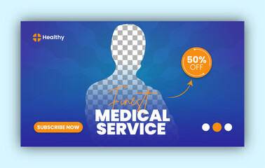 medical health care youtube thumbnail cover design or medical web banner design template