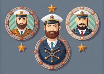 Minimalist Ship Captain Badge Design: Sailor & Cabin Boy Icons