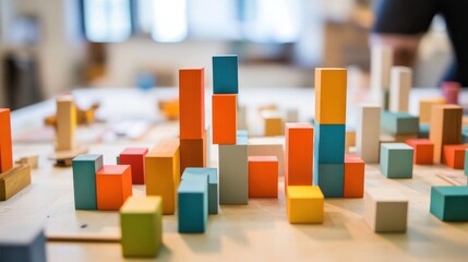 Aufkleber - A creative workshop with designers building interactive art installations from blocks, Blocks arranged for artistic installations, Interactive art style