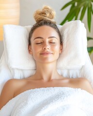 Businesswoman Relaxing at Spa with Peaceful Expression