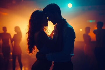 Energetic couple dancing in the night club, Generative AI