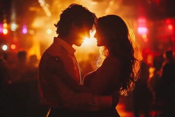 Energetic couple dancing in the night club, Generative AI