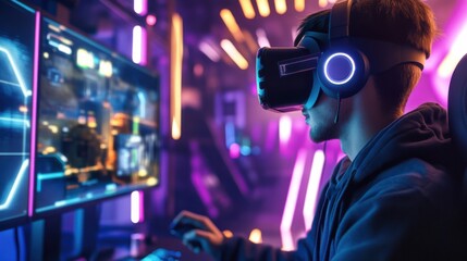 Poster - A dynamic eSports arena with gamers competing in virtual reality games with blocks, Blocks integrated into VR gaming setups, eSports competition style