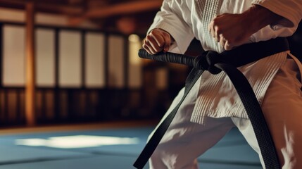 Poster - A dynamic martial arts dojo with training equipment and martial artists, Traditional martial arts training style, photo of