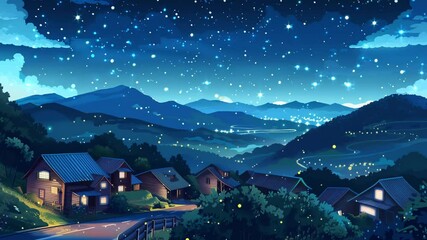 Wall Mural - beautiful nature night sky above mountain and hill seamless looping overlay 4k virtual video animation background