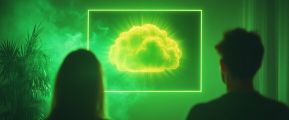 Leinwandbilder - Futuristic Smart Home Concept with Cloud Symbol Illuminating Green Light