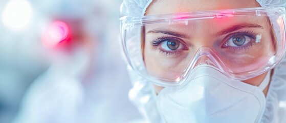 Poster - Close-Up of Engineer in Protective Gear in High-Tech Cleanroom Environment